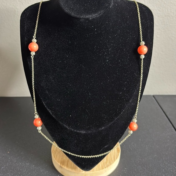 NWT Ann Taylor Elegant Gold and Orange Rhinestone Beaded Necklace Long - Picture 1 of 9